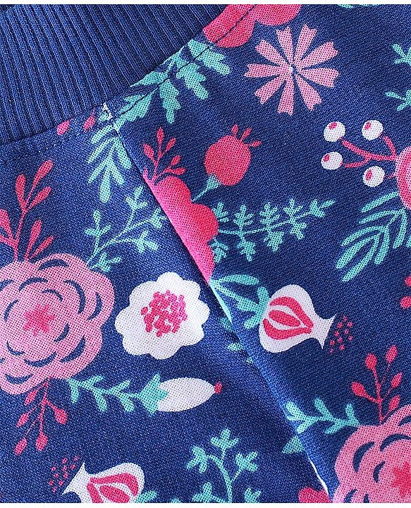 Babyhug Cotton Looper Knit Full Length Lounge Pant Floral Print - Blue