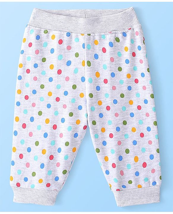 Babyhug Cotton Looper Knit Full Length Lounge Pant Polka Dot Print - Grey