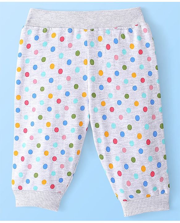 Babyhug Cotton Looper Knit Full Length Lounge Pant Polka Dot Print - Grey