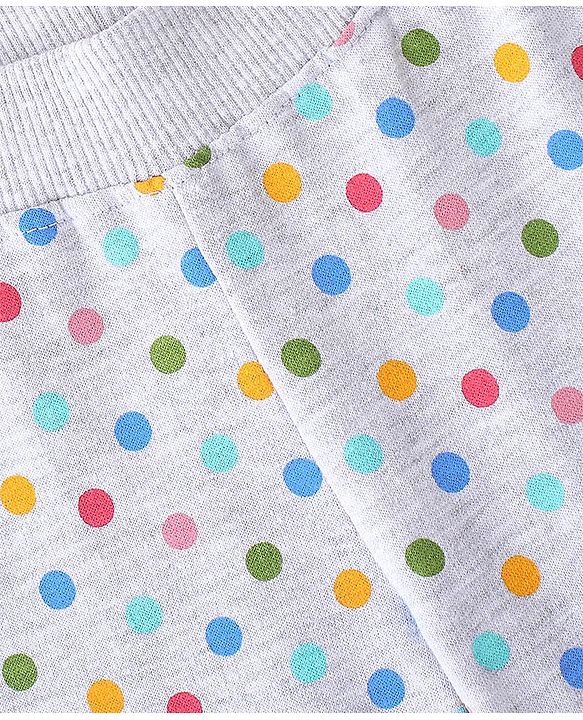 Babyhug Cotton Looper Knit Full Length Lounge Pant Polka Dot Print - Grey