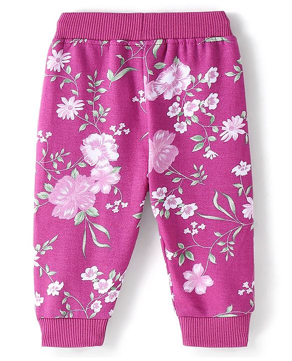 Babyhug Cotton Looper Knit Full Length Lounge Pant Floral Print - Purple