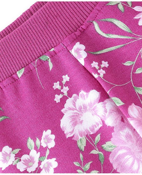Babyhug Cotton Looper Knit Full Length Lounge Pant Floral Print - Purple