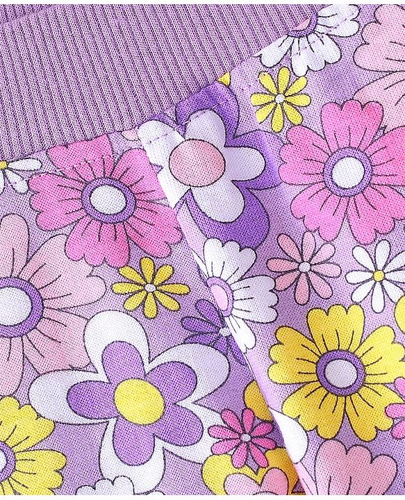 Babyhug Cotton Looper Knit Full Length Floral Print Lounge Pant - Purple