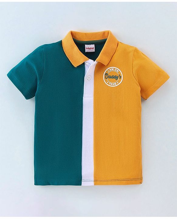 Babyhug 100% Cotton Knit Half Sleeves Cut & Sew Polo Tee with Applique Detailing - Green & Yellow