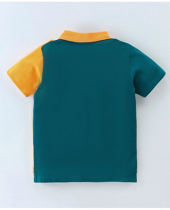 Babyhug 100% Cotton Knit Half Sleeves Cut & Sew Polo Tee with Applique Detailing - Green & Yellow