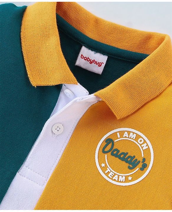 Babyhug 100% Cotton Knit Half Sleeves Cut & Sew Polo Tee with Applique Detailing - Green & Yellow