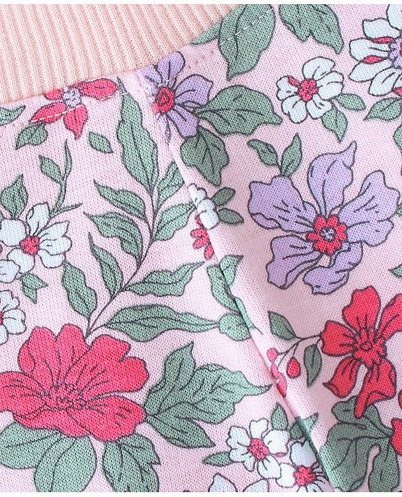 Babyhug Cotton Looper Knit Full Length Floral Print Lounge Pant - Purple & Pink