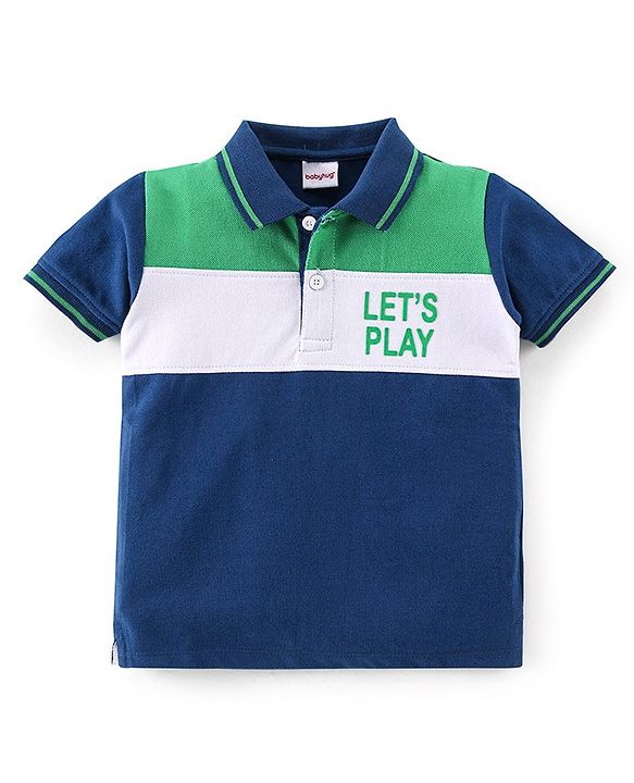 Babyhug 100% Cotton Knit Half Sleeves Polo T-Shirt Cut & Sew Design - Blue & Green