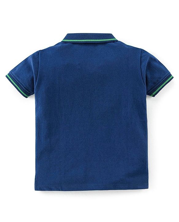 Babyhug 100% Cotton Knit Half Sleeves Polo T-Shirt Cut & Sew Design - Blue & Green