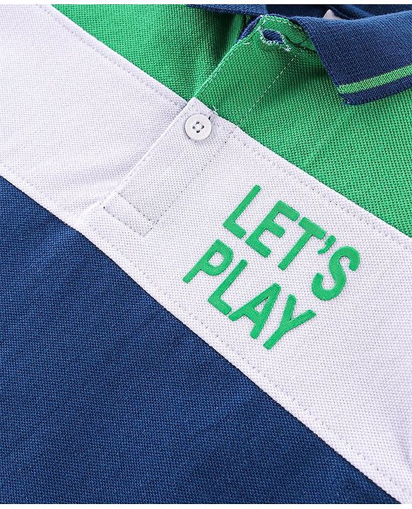 Babyhug 100% Cotton Knit Half Sleeves Polo T-Shirt Cut & Sew Design - Blue & Green