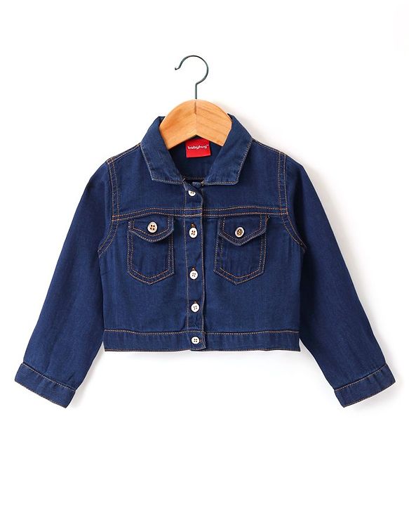 Babyhug 100% Cotton Knit Frock With Full Sleeves Denim Jacket Star Print- Multicolour