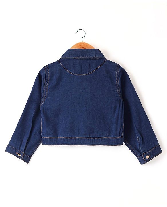Babyhug 100% Cotton Knit Frock With Full Sleeves Denim Jacket Star Print- Multicolour