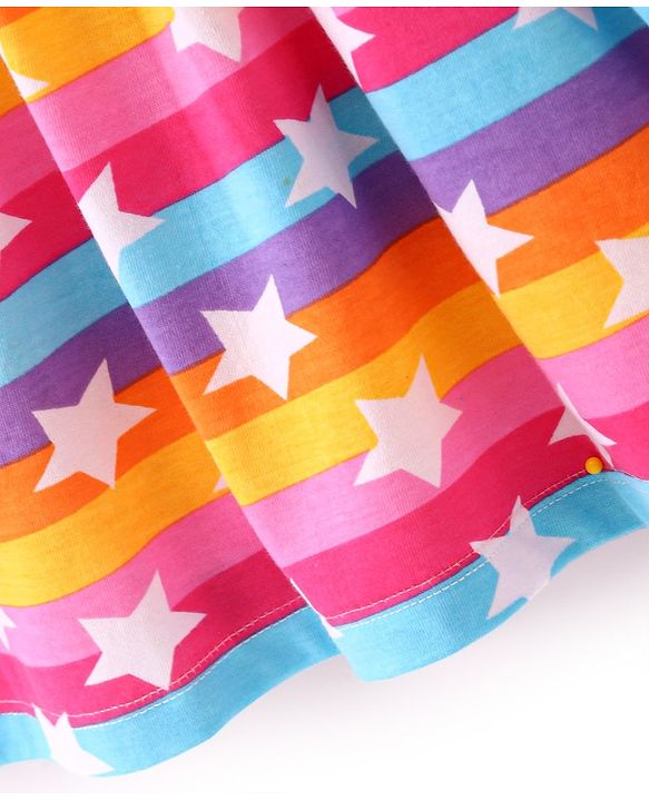Babyhug 100% Cotton Knit Frock With Full Sleeves Denim Jacket Star Print- Multicolour