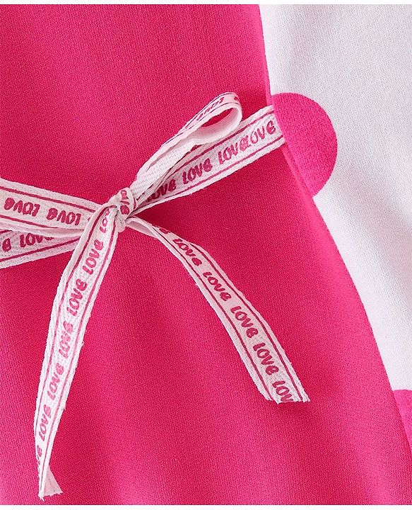 Babyhug Cotton Knit Full Sleeves Polka Dots Printed Frock with Cut & Sew Design - Pink & White