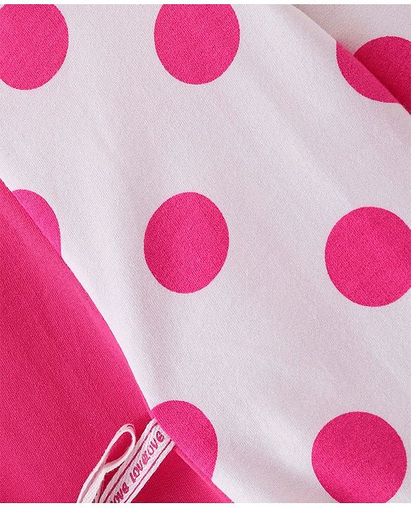 Babyhug Cotton Knit Full Sleeves Polka Dots Printed Frock with Cut & Sew Design - Pink & White