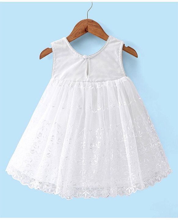 Babyhug Sleeveless A-Line Party Dress with Bow Applique - White