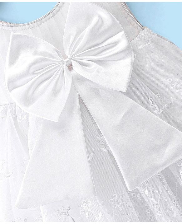 Babyhug Sleeveless A-Line Party Dress with Bow Applique - White