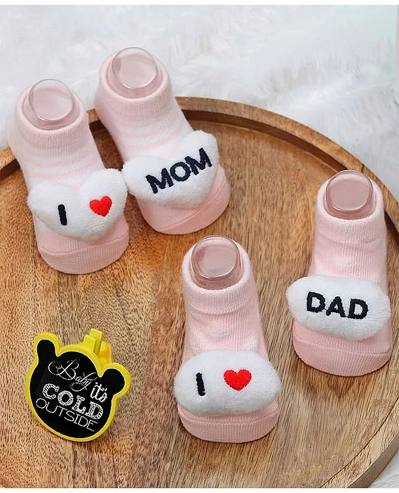 Buy Yellow Bee Pack Of 2 I Love Mom & Dad Stuffed Toy Anti Skid Socks Pink  & White for Girls (0-12Months) Online in India, Shop at  -  15353187