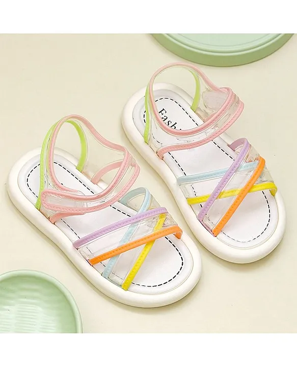 Buy Yellow Bee Transparent Strappy Detailed Velcro Closure Sandals