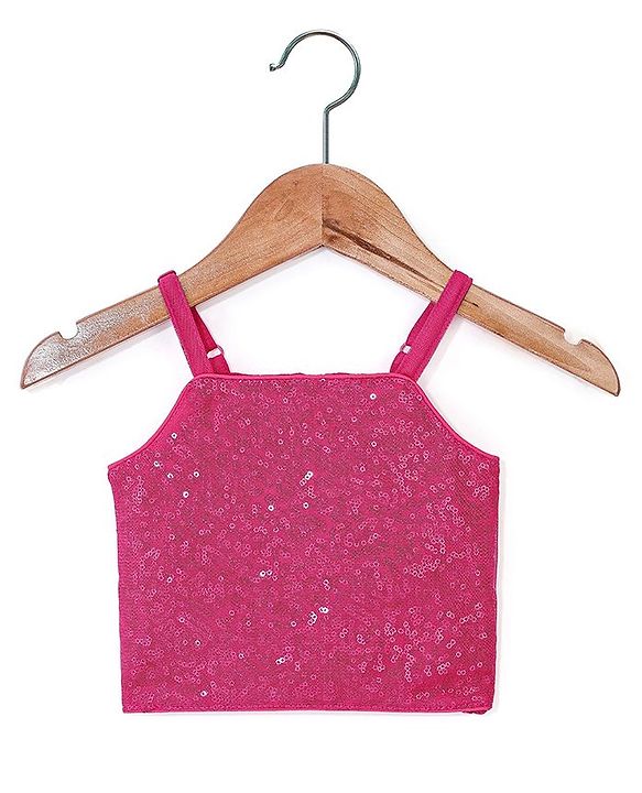 Babyhug Sleeveless Sequinned Top and Pleated Mesh Palazzo - Hot Pink