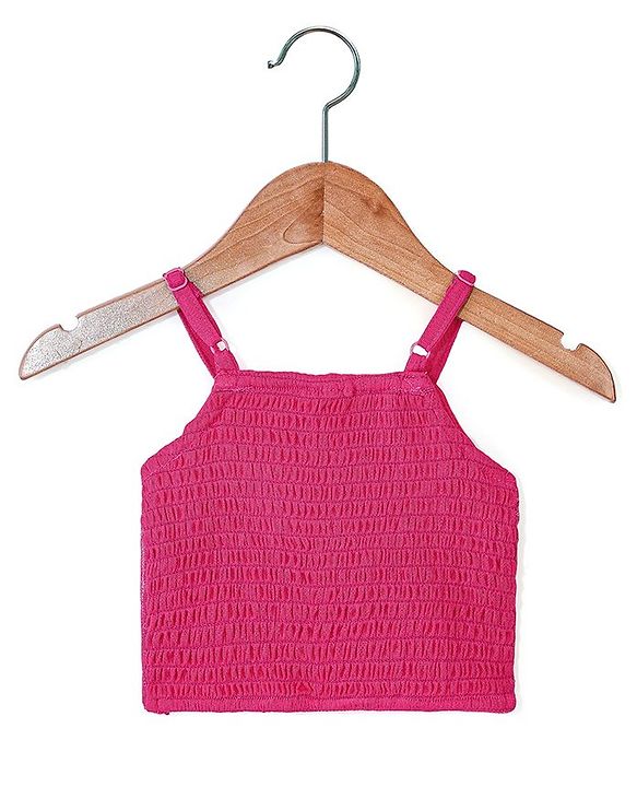 Babyhug Sleeveless Sequinned Top and Pleated Mesh Palazzo - Hot Pink