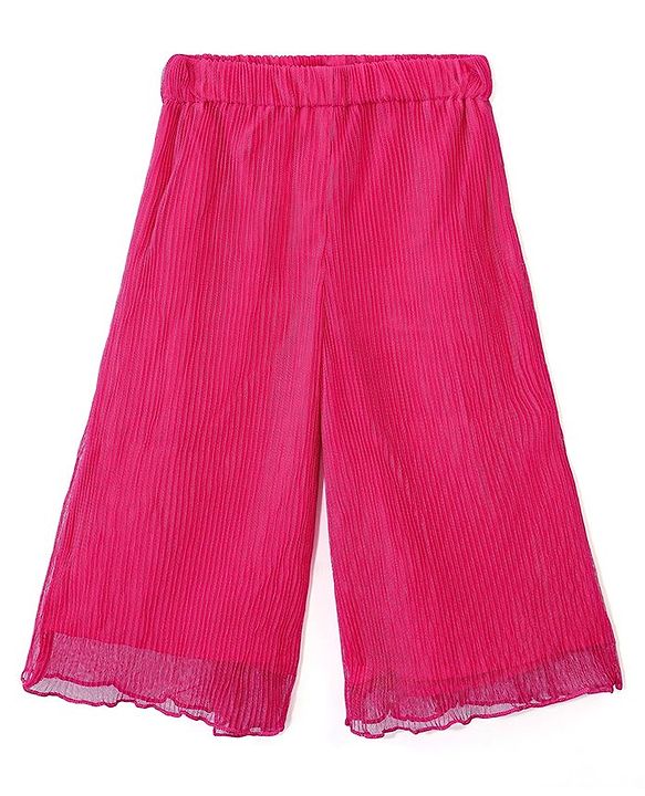 Babyhug Sleeveless Sequinned Top and Pleated Mesh Palazzo - Hot Pink