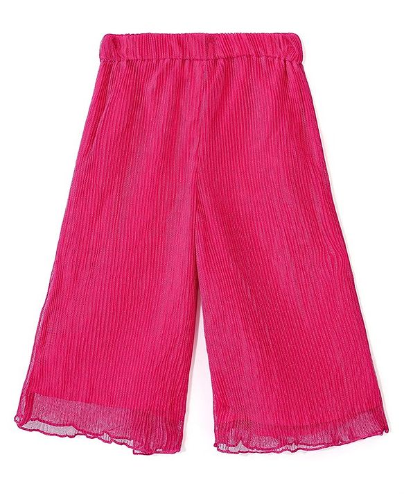 Babyhug Sleeveless Sequinned Top and Pleated Mesh Palazzo - Hot Pink