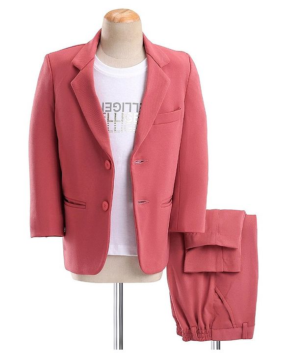 Babyhug Woven Full Sleeves Stretch Party Suit & T-Shirt with Text Print - White & Salmon Pink