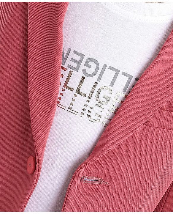 Babyhug Woven Full Sleeves Stretch Party Suit & T-Shirt with Text Print - White & Salmon Pink
