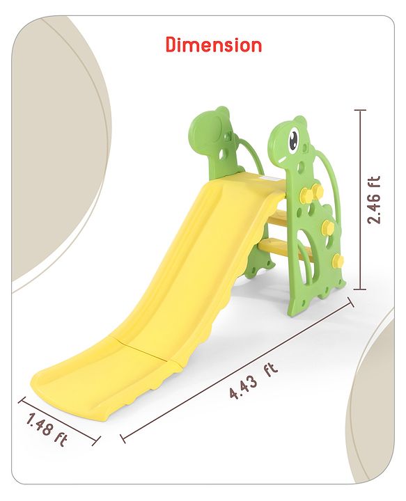 Babyhug Yellow and Green Dino Slide for Kids at Home(L 4.43 x B 1.48 x H 2.46) ft| Mini Freestanding Foldable Indoor Slider for 2-4 Years Kids| Child Safe Material| BIS Certified