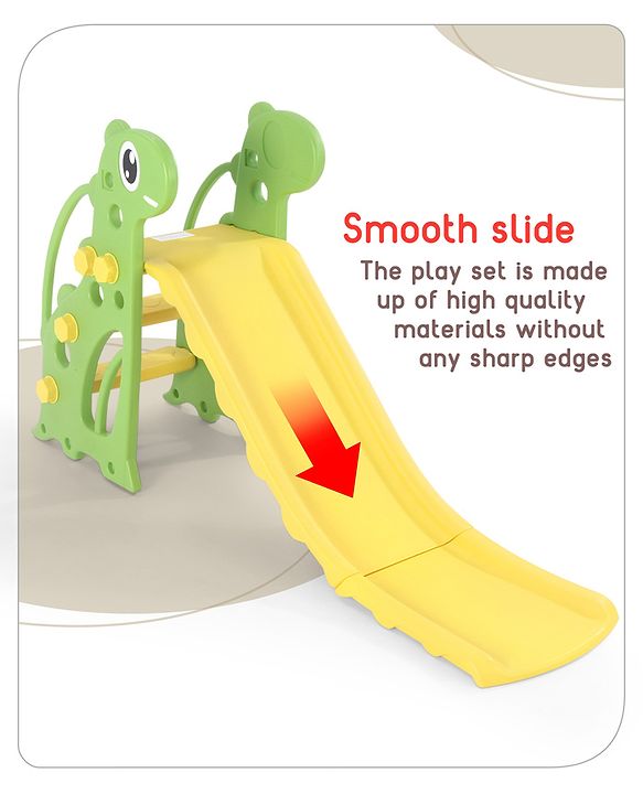 Babyhug Yellow and Green Dino Slide for Kids at Home(L 4.43 x B 1.48 x H 2.46) ft| Mini Freestanding Foldable Indoor Slider for 2-4 Years Kids| Child Safe Material| BIS Certified