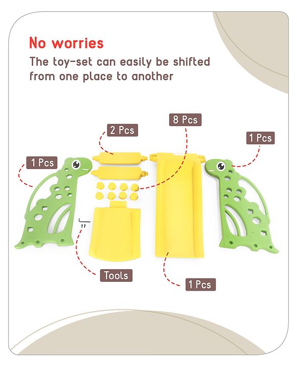 Babyhug Yellow and Green Dino Slide for Kids at Home(L 4.43 x B 1.48 x H 2.46) ft| Mini Freestanding Foldable Indoor Slider for 2-4 Years Kids| Child Safe Material| BIS Certified