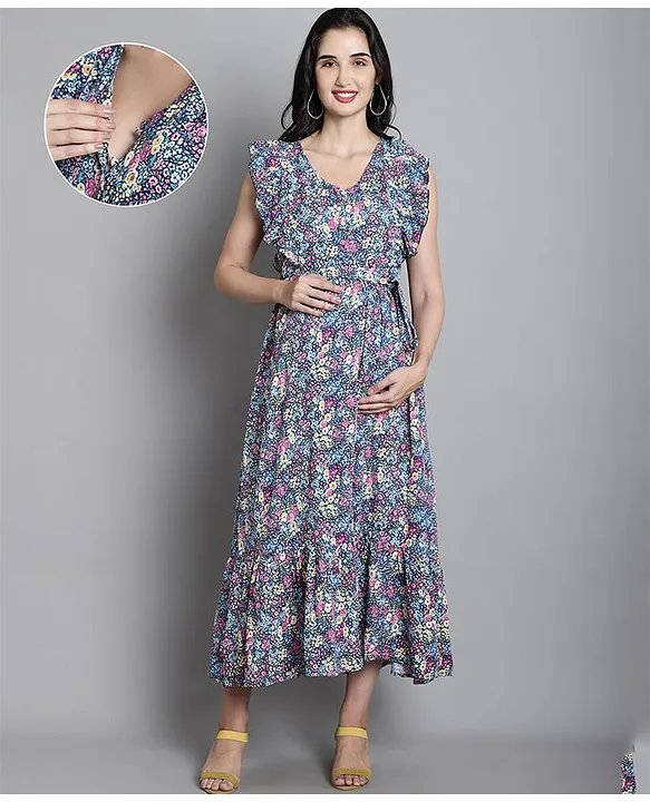 Periwinkle Floral Maternity Maxi Dress - Sexy Mama Maternity