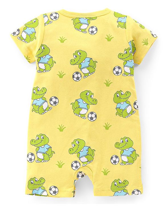 Babyhug 100% Cotton Knit Half Sleeves Rompers with Crocodile Print Pack of 2 - Yellow & Green