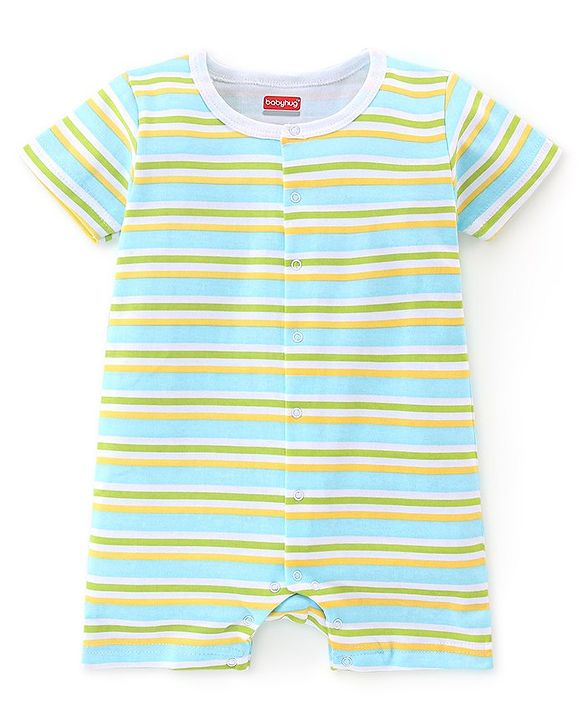 Babyhug 100% Cotton Knit Half Sleeves Rompers with Crocodile Print Pack of 2 - Yellow & Green