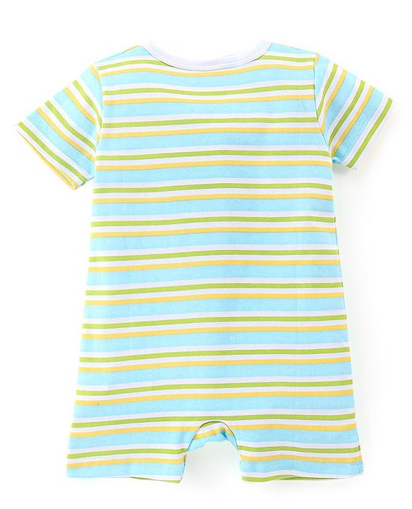 Babyhug 100% Cotton Knit Half Sleeves Rompers with Crocodile Print Pack of 2 - Yellow & Green