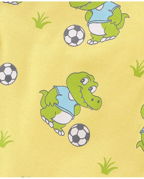 Babyhug 100% Cotton Knit Half Sleeves Rompers with Crocodile Print Pack of 2 - Yellow & Green