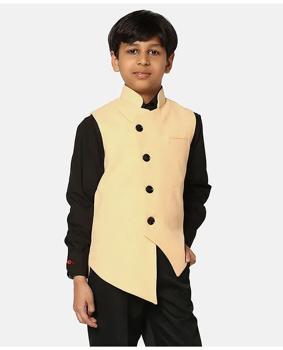 BLEIZ - DARK MAHOGANY NEHRU JACKET WITH ASYMMETRICAL KURTA SET – Bohame