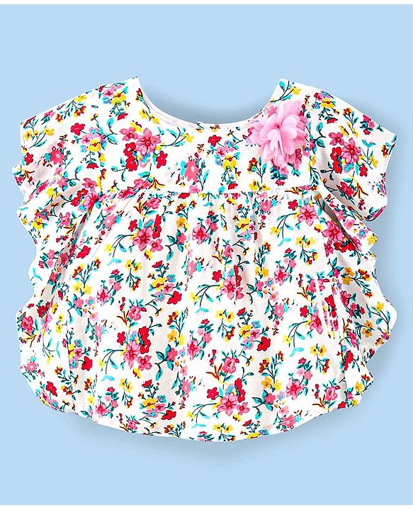 Babyhug 100%  Rayon Woven Half Sleeves Kaftan Top with Floral Print & Corsage Detailing - Multicolour