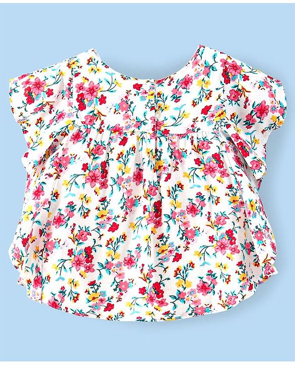 Babyhug 100%  Rayon Woven Half Sleeves Kaftan Top with Floral Print & Corsage Detailing - Multicolour