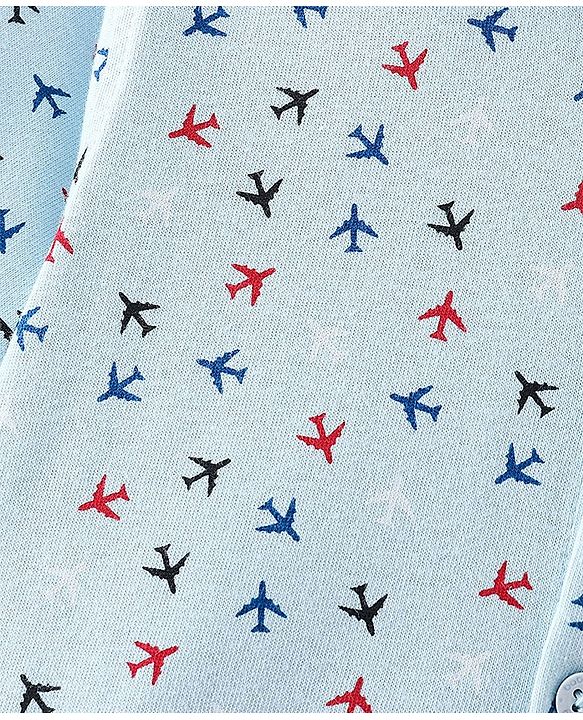 Babyhug 100% Cotton Knit Half Sleeves Regular Collar Shirt Airplane Print - Blue