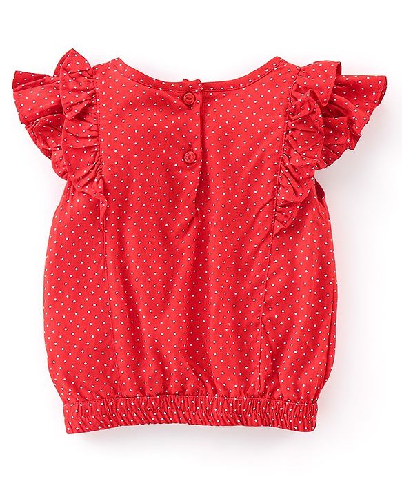 Babyhug Cotton Rayon Woven Frill Sleeves Polka Dots Print Top with Bow - Red