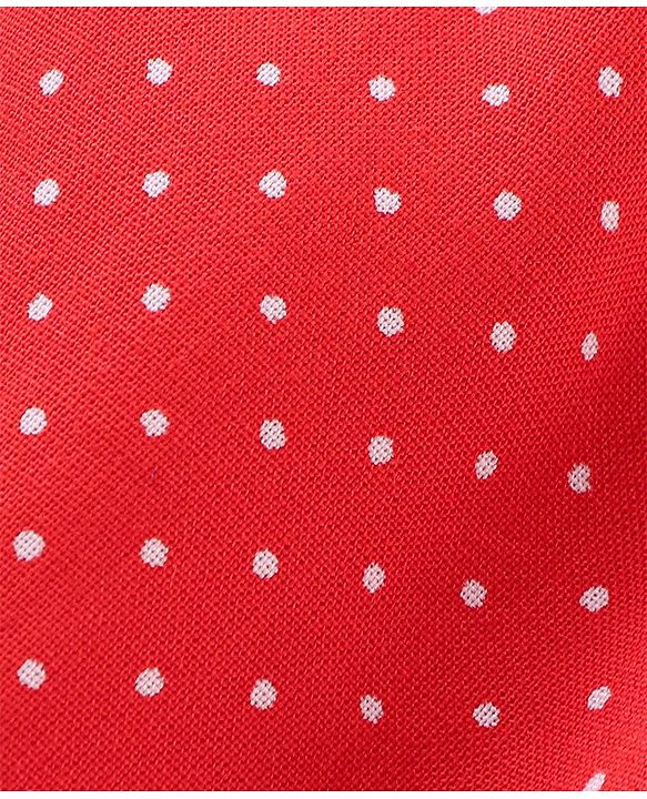 Babyhug Cotton Rayon Woven Frill Sleeves Polka Dots Print Top with Bow - Red
