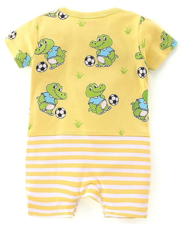 Babyhug 100% Cotton Half Sleeves Romper With Dino Print - Yellow