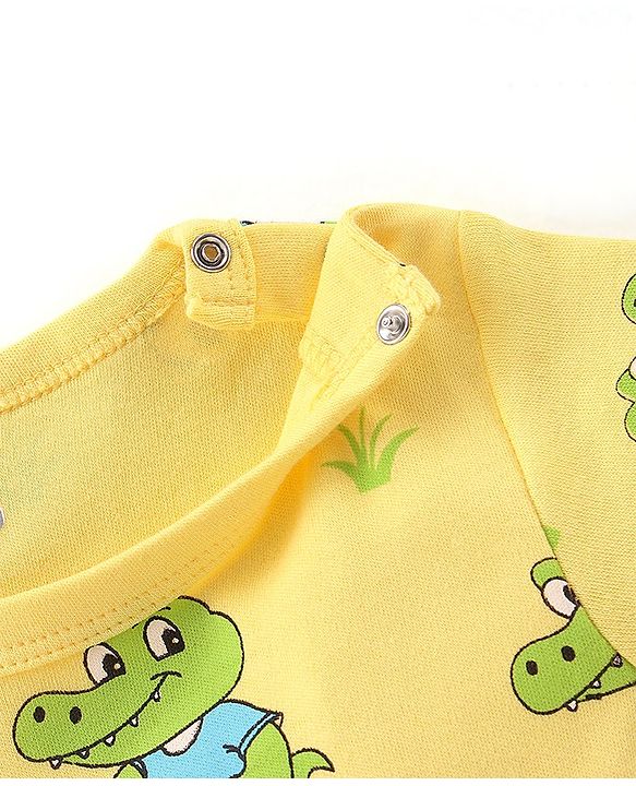 Babyhug 100% Cotton Half Sleeves Romper With Dino Print - Yellow