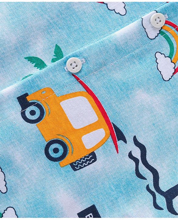Babyhug Cotton Knit Half Sleeves Regular Collar Car Printed Shirt - Blue