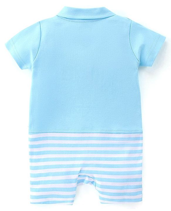 Babyhug 100% Cotton Half Sleeves Romper With Crocodile Print - Blue