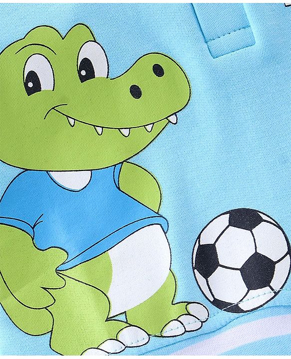 Babyhug 100% Cotton Half Sleeves Romper With Crocodile Print - Blue