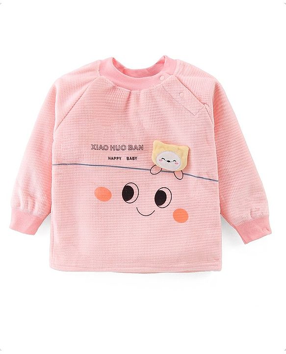 Babyhug Raglan Sleeves Winter Wear Suit With Bear Applique and Print - Peach
