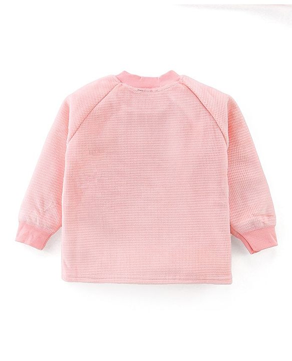 Babyhug Raglan Sleeves Winter Wear Suit With Bear Applique and Print - Peach